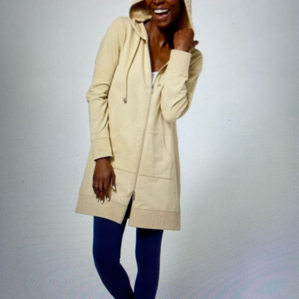 Denim & Co. Women’s Active French Terry Hooded Jacket Tunic Tan S New Cabincore